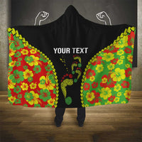 Personalised Vanuatu Running Hooded Blanket Footprint and Hibiscus Polynesian Style