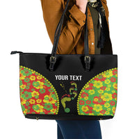 Personalised Vanuatu Running Leather Tote Bag Footprint and Hibiscus Polynesian Style LT03 - Polynesian Pride