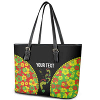 Personalised Vanuatu Running Leather Tote Bag Footprint and Hibiscus Polynesian Style LT03 - Polynesian Pride