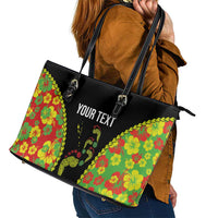 Personalised Vanuatu Running Leather Tote Bag Footprint and Hibiscus Polynesian Style LT03 - Polynesian Pride