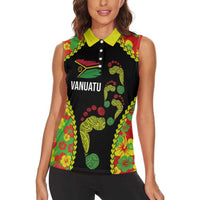 Personalised Vanuatu Running Women Sleeveless Polo Shirt Footprint and Hibiscus Polynesian Style LT03 - Polynesian Pride