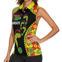 Personalised Vanuatu Running Women Sleeveless Polo Shirt Footprint and Hibiscus Polynesian Style LT03 - Polynesian Pride