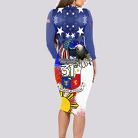 Filipino American History Month Long Sleeve Bodycon Dress Filipino Coat Of Arms and American Eagle Splash Style LT03 - Polynesian Pride