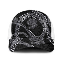 Hawaiian Kakau Art and Hisbiscus Tattoo Baseball Net Cap Tribal Pattern-Silver Style LT03 One Size White Black - Polynesian Pride