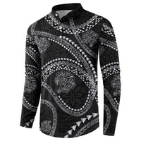 Hawaiian Kakau Art and Hisbiscus Tattoo Button Sweatshirt Tribal Pattern-Silver Style - Polynesian Pride