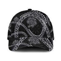 Hawaiian Kakau Art and Hisbiscus Tattoo Classic Cap Tribal Pattern-Silver Style LT03 Universal Fit Black - Polynesian Pride