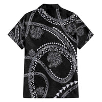 Hawaiian Kakau Art and Hisbiscus Tattoo Family Matching Off The Shoulder Long Sleeve Dress and Hawaiian Shirt Tribal Pattern-Silver Style - Polynesian Pride