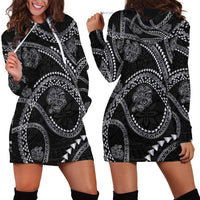 Hawaiian Kakau Art and Hisbiscus Tattoo Hoodie Dress Tribal Pattern-Silver Style - Polynesian Pride