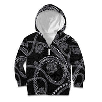 Hawaiian Kakau Art and Hisbiscus Tattoo Kid Hoodie Tribal Pattern-Silver Style - Polynesian Pride