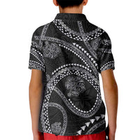 Hawaiian Kakau Art and Hisbiscus Tattoo Kid Polo Shirt Tribal Pattern-Silver Style - Polynesian Pride