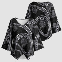Hawaiian Kakau Art and Hisbiscus Tattoo Kimono Sleeve Blouse Tribal Pattern-Silver Style - Polynesian Pride