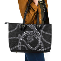Hawaiian Kakau Art and Hisbiscus Tattoo Leather Tote Bag Tribal Pattern-Silver Style - Polynesian Pride