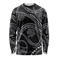 Hawaiian Kakau Art and Hisbiscus Tattoo Long Sleeve Shirt Tribal Pattern-Silver Style - Polynesian Pride