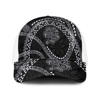 Hawaiian Kakau Art and Hisbiscus Tattoo Mesh Trucker Cap Tribal Pattern-Silver Style LT03 One Size White Black - Polynesian Pride