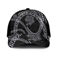 Hawaiian Kakau Art and Hisbiscus Tattoo Mesh Trucker Cap Tribal Pattern-Silver Style LT03 One Size Black Black - Polynesian Pride