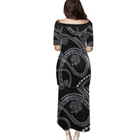 Hawaiian Kakau Art and Hisbiscus Tattoo Puletasi Tribal Pattern-Silver Style - Polynesian Pride