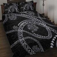 Hawaiian Kakau Art and Hisbiscus Tattoo Quilt Bed Set Tribal Pattern-Silver Style - Polynesian Pride