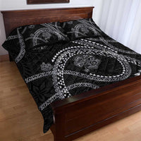 Hawaiian Kakau Art and Hisbiscus Tattoo Quilt Bed Set Tribal Pattern-Silver Style - Polynesian Pride