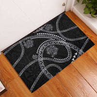 Hawaiian Kakau Art and Hisbiscus Tattoo Rubber Doormat Tribal Pattern-Silver Style - Polynesian Pride