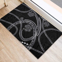 Hawaiian Kakau Art and Hisbiscus Tattoo Rubber Doormat Tribal Pattern-Silver Style - Polynesian Pride