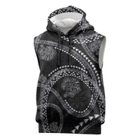 Hawaiian Kakau Art and Hisbiscus Tattoo Sleeveless Hoodie Tribal Pattern-Silver Style - Polynesian Pride
