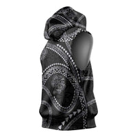 Hawaiian Kakau Art and Hisbiscus Tattoo Sleeveless Hoodie Tribal Pattern-Silver Style - Polynesian Pride