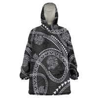 Hawaiian Kakau Art and Hisbiscus Tattoo Wearable Blanket Hoodie Tribal Pattern-Silver Style - Polynesian Pride