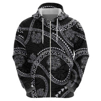 Hawaiian Kakau Art and Hisbiscus Tattoo Zip Hoodie Tribal Pattern-Silver Style - Polynesian Pride