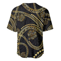 Hawaiian Kakau Art and Hisbiscus Tattoo Baseball Jersey Tribal Pattern-Gold Style - Polynesian Pride