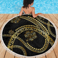 Hawaiian Kakau Art and Hisbiscus Tattoo Beach Blanket Tribal Pattern-Gold Style - Polynesian Pride