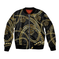 Hawaiian Kakau Art and Hisbiscus Tattoo Bomber Jacket Tribal Pattern-Gold Style - Polynesian Pride