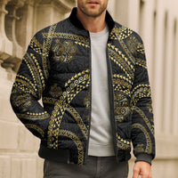 Hawaiian Kakau Art and Hisbiscus Tattoo Bomber Puffer Jacket Tribal Pattern-Gold Style - Polynesian Pride