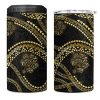 Hawaiian Kakau Art and Hisbiscus Tattoo 4 in 1 Can Cooler Tumbler Tribal Pattern-Gold Style - Polynesian Pride