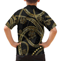 Hawaiian Kakau Art and Hisbiscus Tattoo Family Matching Tank Maxi Dress and Hawaiian Shirt Tribal Pattern-Gold Style - Polynesian Pride