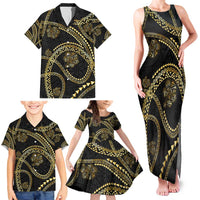 Hawaiian Kakau Art and Hisbiscus Tattoo Family Matching Tank Maxi Dress and Hawaiian Shirt Tribal Pattern-Gold Style - Polynesian Pride