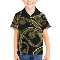 Hawaiian Kakau Art and Hisbiscus Tattoo Family Matching Tank Maxi Dress and Hawaiian Shirt Tribal Pattern-Gold Style - Polynesian Pride