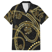 Hawaiian Kakau Art and Hisbiscus Tattoo Hawaiian Shirt Tribal Pattern-Gold Style - Polynesian Pride