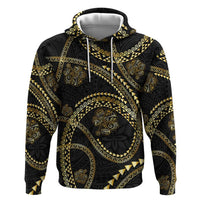 Hawaiian Kakau Art and Hisbiscus Tattoo Hoodie Tribal Pattern-Gold Style - Polynesian Pride