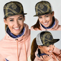 Hawaiian Kakau Art and Hisbiscus Tattoo Mesh Trucker Cap Tribal Pattern-Gold Style - Polynesian Pride