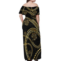 Hawaiian Kakau Art and Hisbiscus Tattoo Off Shoulder Maxi Dress Tribal Pattern-Gold Style - Polynesian Pride