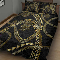 Hawaiian Kakau Art and Hisbiscus Tattoo Quilt Bed Set Tribal Pattern-Gold Style - Polynesian Pride