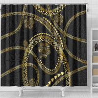 Hawaiian Kakau Art and Hisbiscus Tattoo Shower Curtain Tribal Pattern-Gold Style - Polynesian Pride