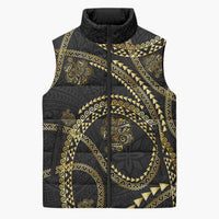 Hawaiian Kakau Art and Hisbiscus Tattoo Sleeveless Puffer Jacket Tribal Pattern-Gold Style - Polynesian Pride