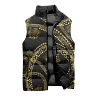 Hawaiian Kakau Art and Hisbiscus Tattoo Sleeveless Puffer Jacket Tribal Pattern-Gold Style - Polynesian Pride