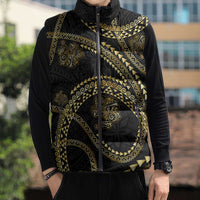 Hawaiian Kakau Art and Hisbiscus Tattoo Sleeveless Puffer Jacket Tribal Pattern-Gold Style - Polynesian Pride