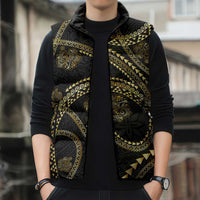 Hawaiian Kakau Art and Hisbiscus Tattoo Sleeveless Puffer Jacket Tribal Pattern-Gold Style - Polynesian Pride