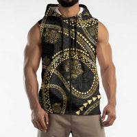 Hawaiian Kakau Art and Hisbiscus Tattoo Sleeveless Zip Hoodie Tribal Pattern-Gold Style LT03 - Polynesian Pride