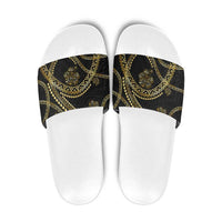Hawaiian Kakau Art and Hisbiscus Tattoo Slide Sandals Tribal Pattern-Gold Style - Polynesian Pride