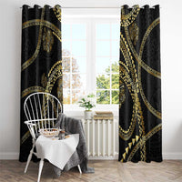 Hawaiian Kakau Art and Hisbiscus Tattoo Window Curtain Tribal Pattern-Gold Style - Polynesian Pride