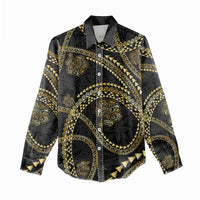 Hawaiian Kakau Art and Hisbiscus Tattoo Women Casual Shirt Tribal Pattern-Gold Style - Polynesian Pride